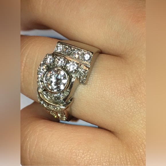 Heavy Solid 14K White Gold Natural +/- 2.00CTW Diamond Bezel Antique Ring Custom - Picture 3 of 17